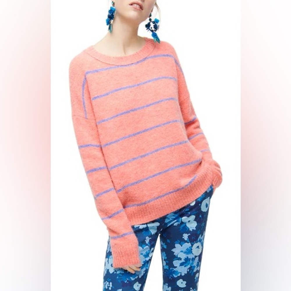 Women’s Coral Stripe Cozy Crewneck Sweater